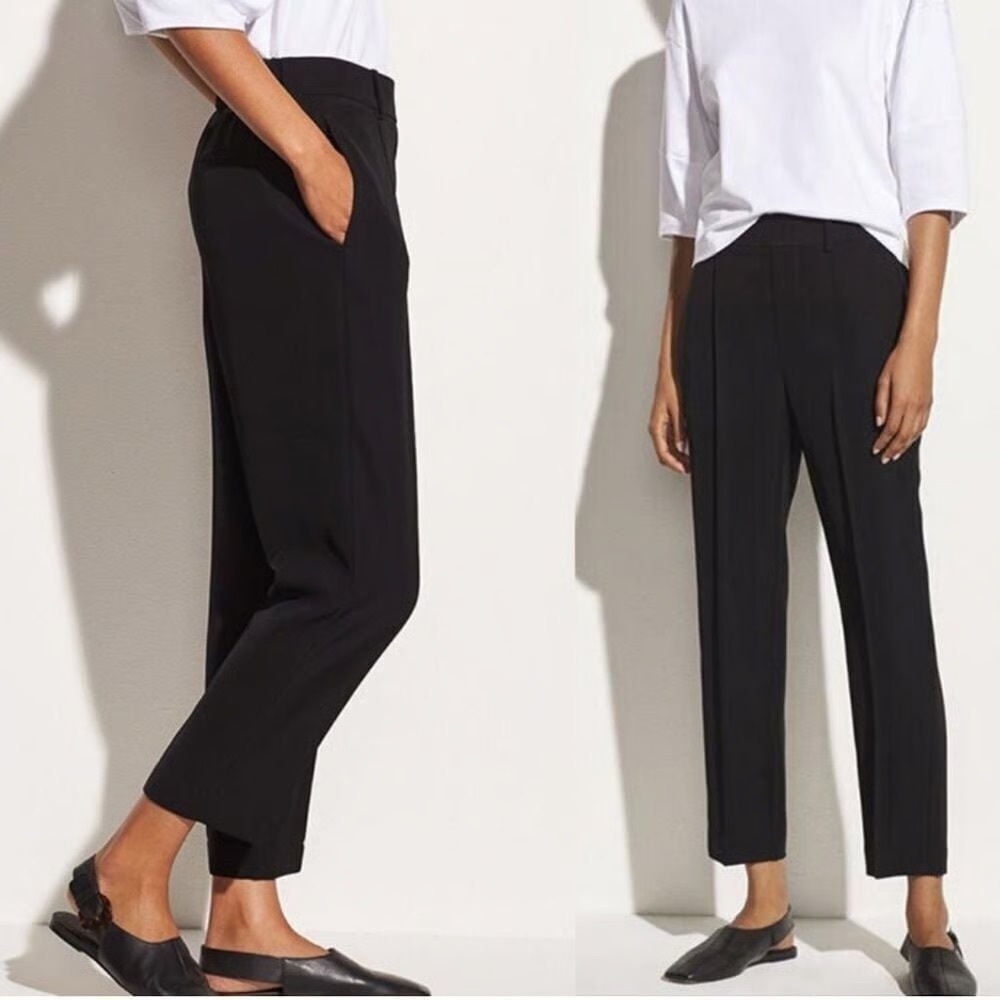 VINCE Women's Black Tapered Pull-On Pants Wide Leg Size M Casual Cuffed Stretch
